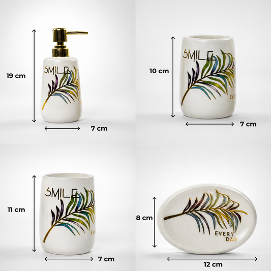 Ceramic Bathroom Set with Artistic Leaf Design - Set of 4