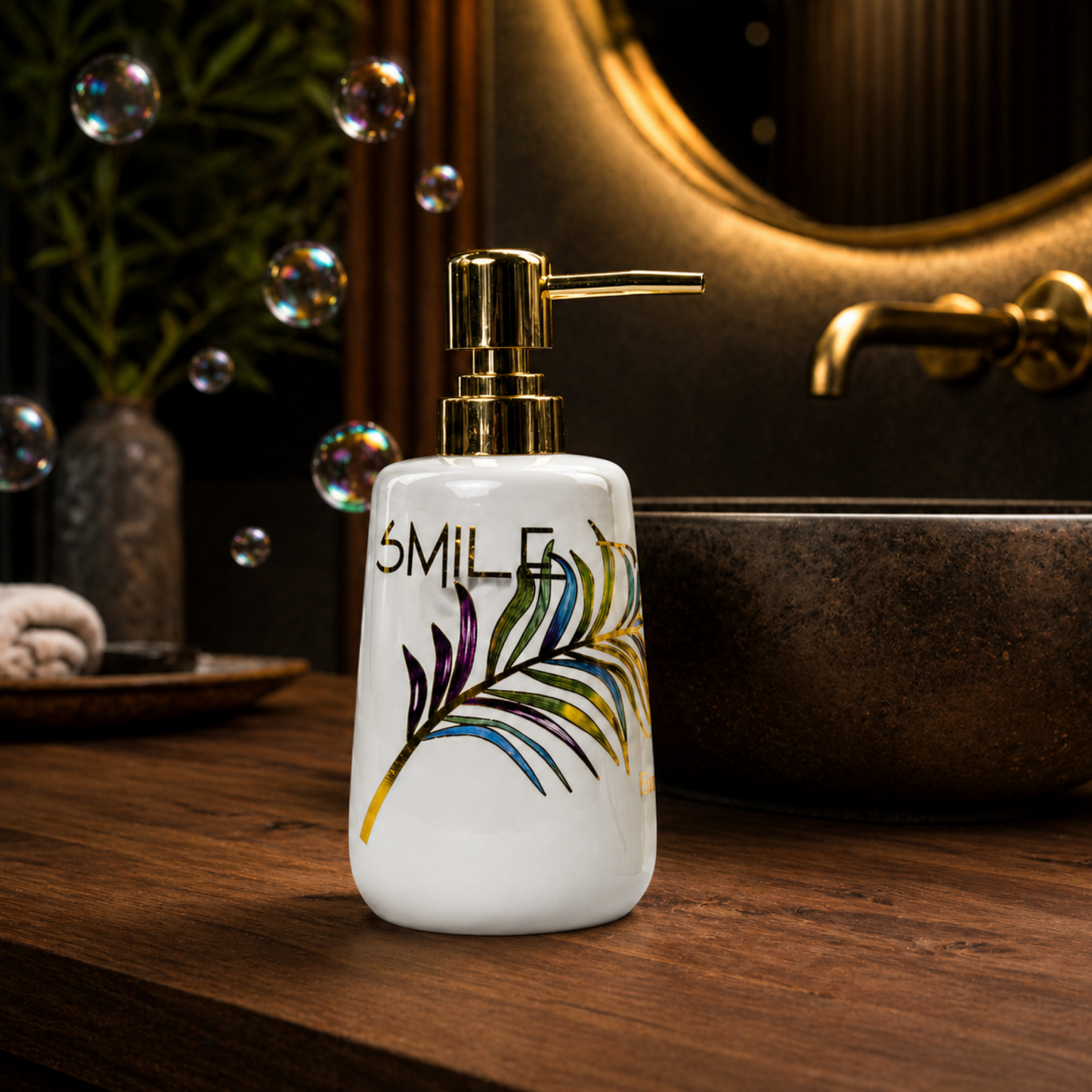 Ceramic Bathroom Set with Artistic Leaf Design - Set of 4