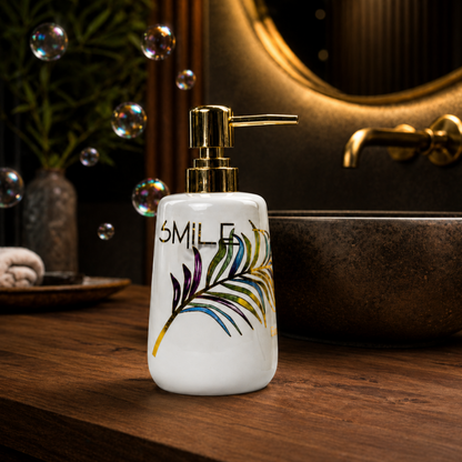 Ceramic Bathroom Set with Artistic Leaf Design - Set of 4