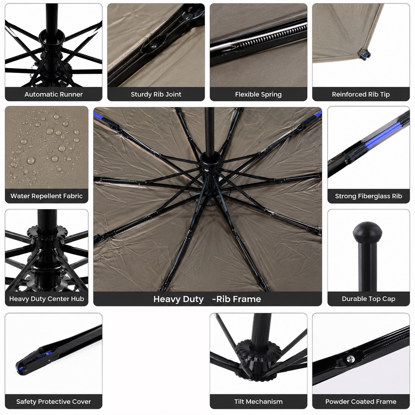 Premium Solid Color Windproof Outdoor Umbrella with Tilt Feature