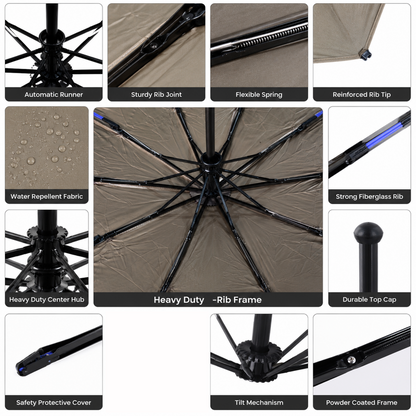 Premium Solid Color Windproof Outdoor Umbrella with Tilt Feature