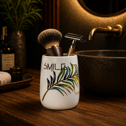 Ceramic Bathroom Set with Artistic Leaf Design - Set of 4