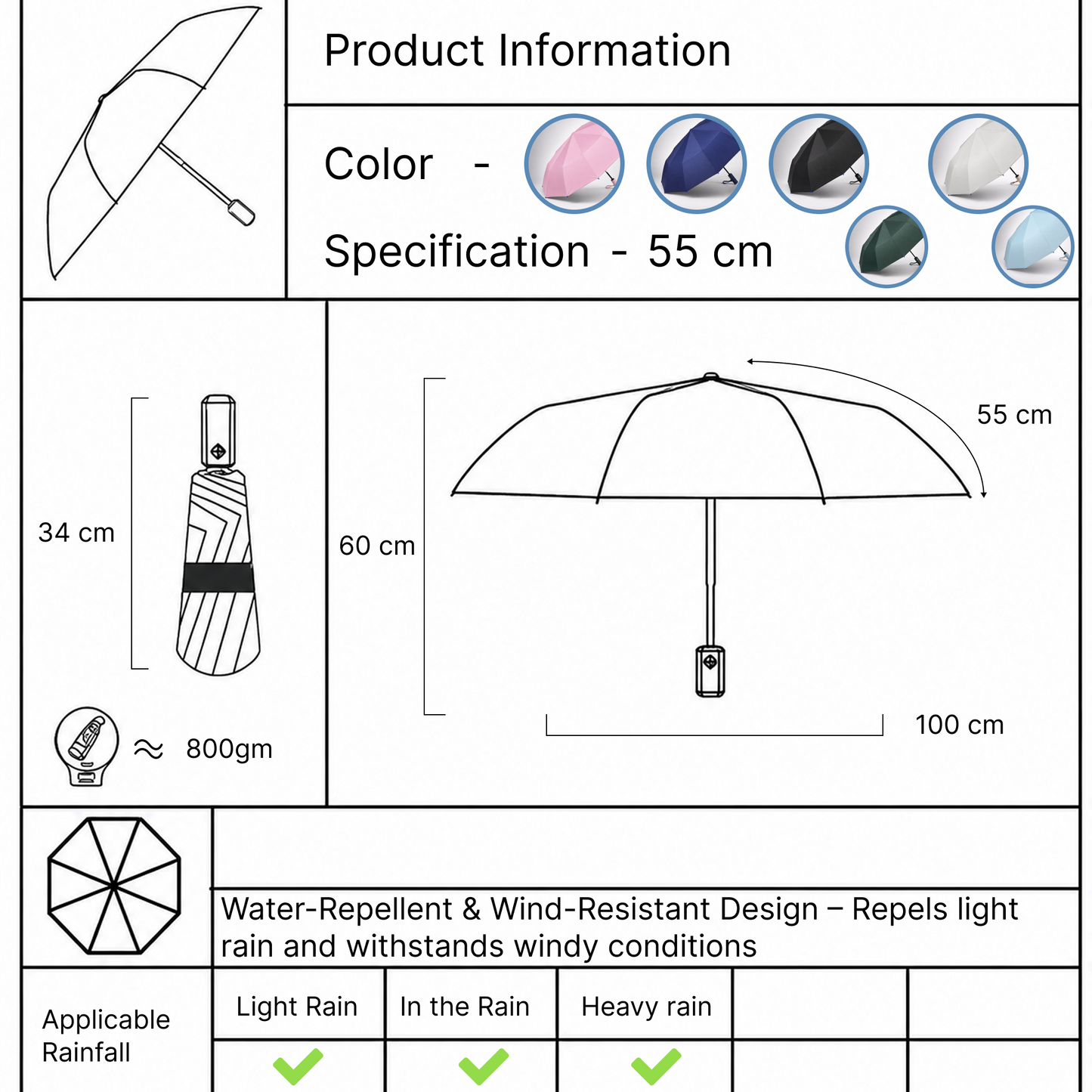Premium Solid Color Windproof Outdoor Umbrella with Tilt Feature
