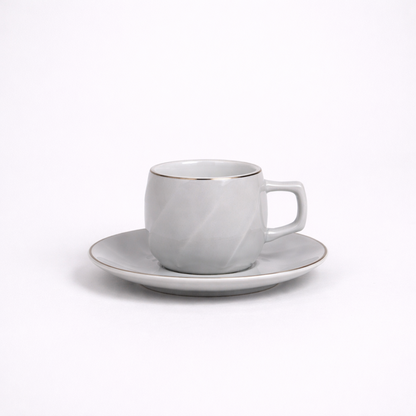 Luxury Gold Rim Ceramic Mug & Saucer - Set of 6