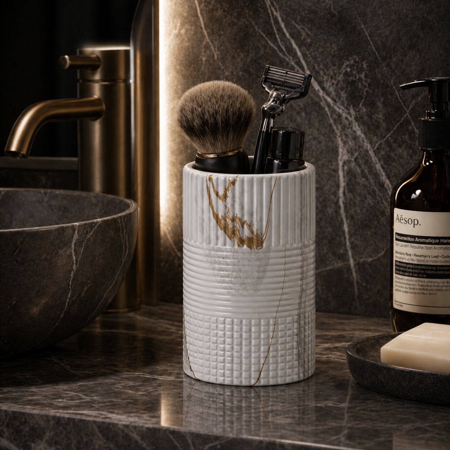 Elegant Ceramic Bathroom Accessories with Gold Finish – Set of 4