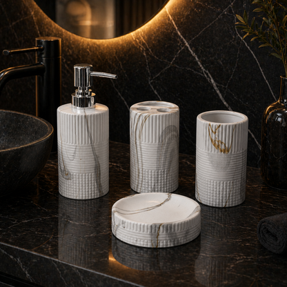 Elegant Ceramic Bathroom Accessories with Gold Finish – Set of 4
