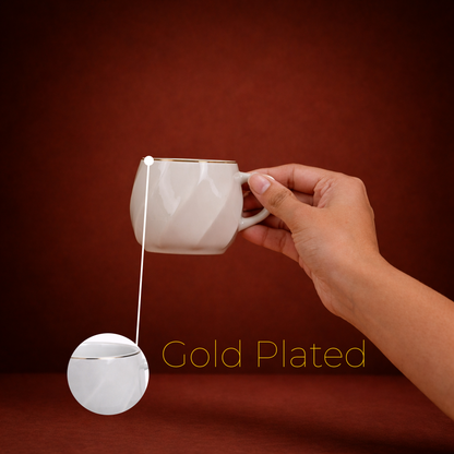 Luxury Gold Rim Ceramic Mug & Saucer - Set of 6