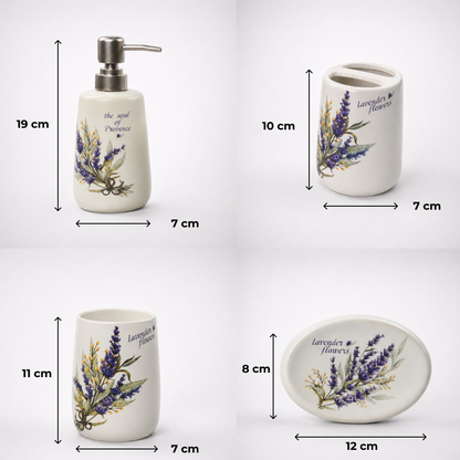 Premium Ceramic Lavender Bathroom Accessories Set – 4 Pieces