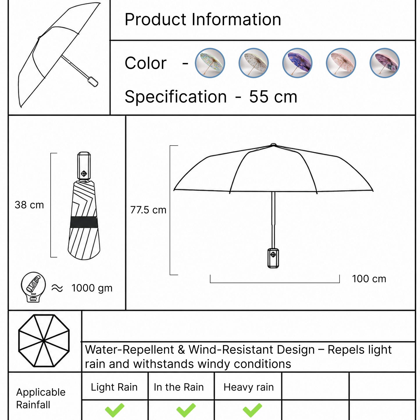 Premium UV Protection Umbrella with 8K Auto Open Aluminum Frame
