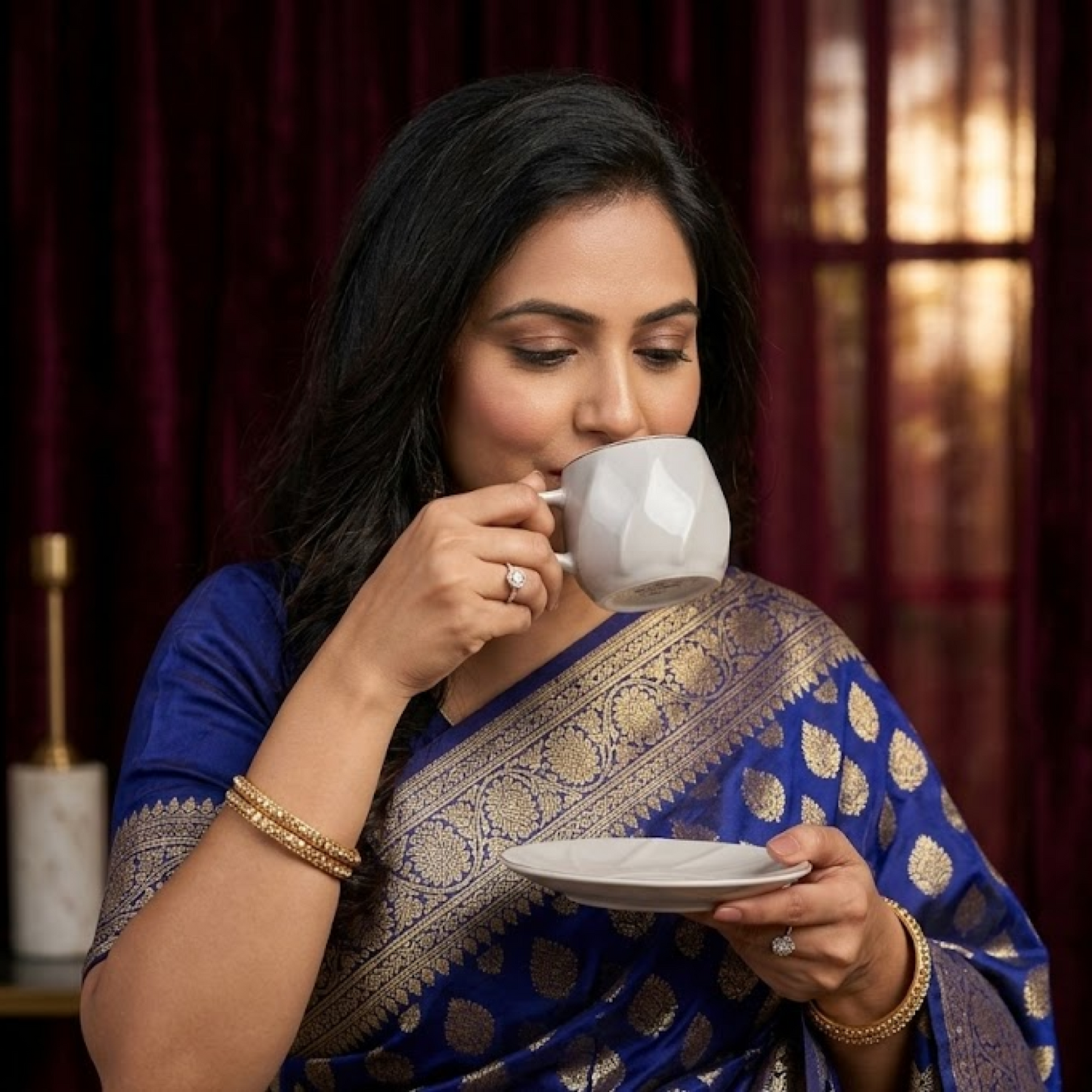 Luxury Gold Rim Ceramic Mug & Saucer - Set of 6