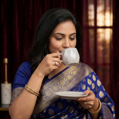 Luxury Gold Rim Ceramic Mug & Saucer - Set of 6