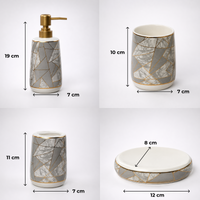 Luxe Ceramic Grey-Gold Bathroom Accessories Set of 4