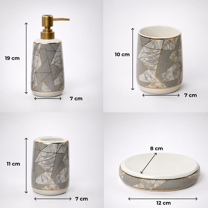 Luxe Ceramic Grey-Gold Bathroom Accessories Set of 4