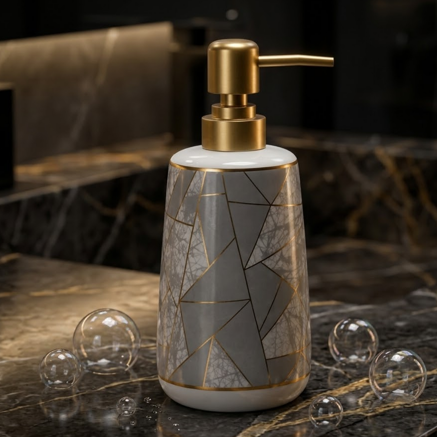 Luxe Ceramic Grey-Gold Bathroom Accessories Set of 4