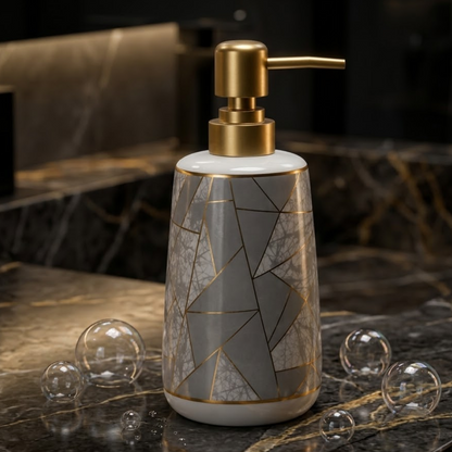 Luxe Ceramic Grey-Gold Bathroom Accessories Set of 4