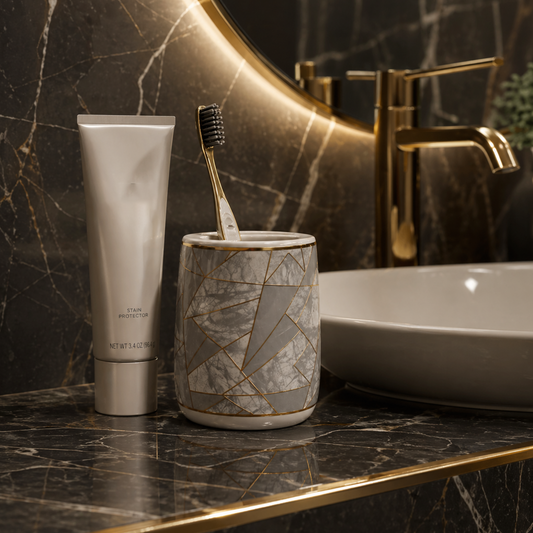 Luxe Ceramic Grey-Gold Bathroom Accessories Set of 4