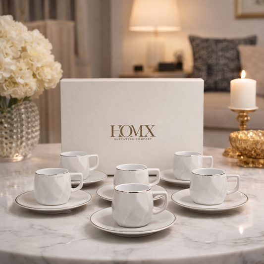 Luxury Gold Rim Ceramic Mug & Saucer - Set of 6