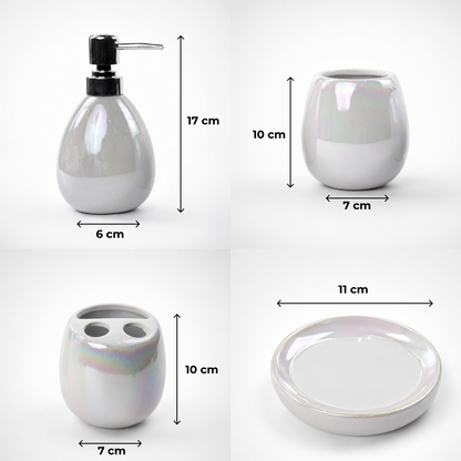 Pearl White Ceramic Bath Accessories Set with Gloss Finish - 4 Pieces