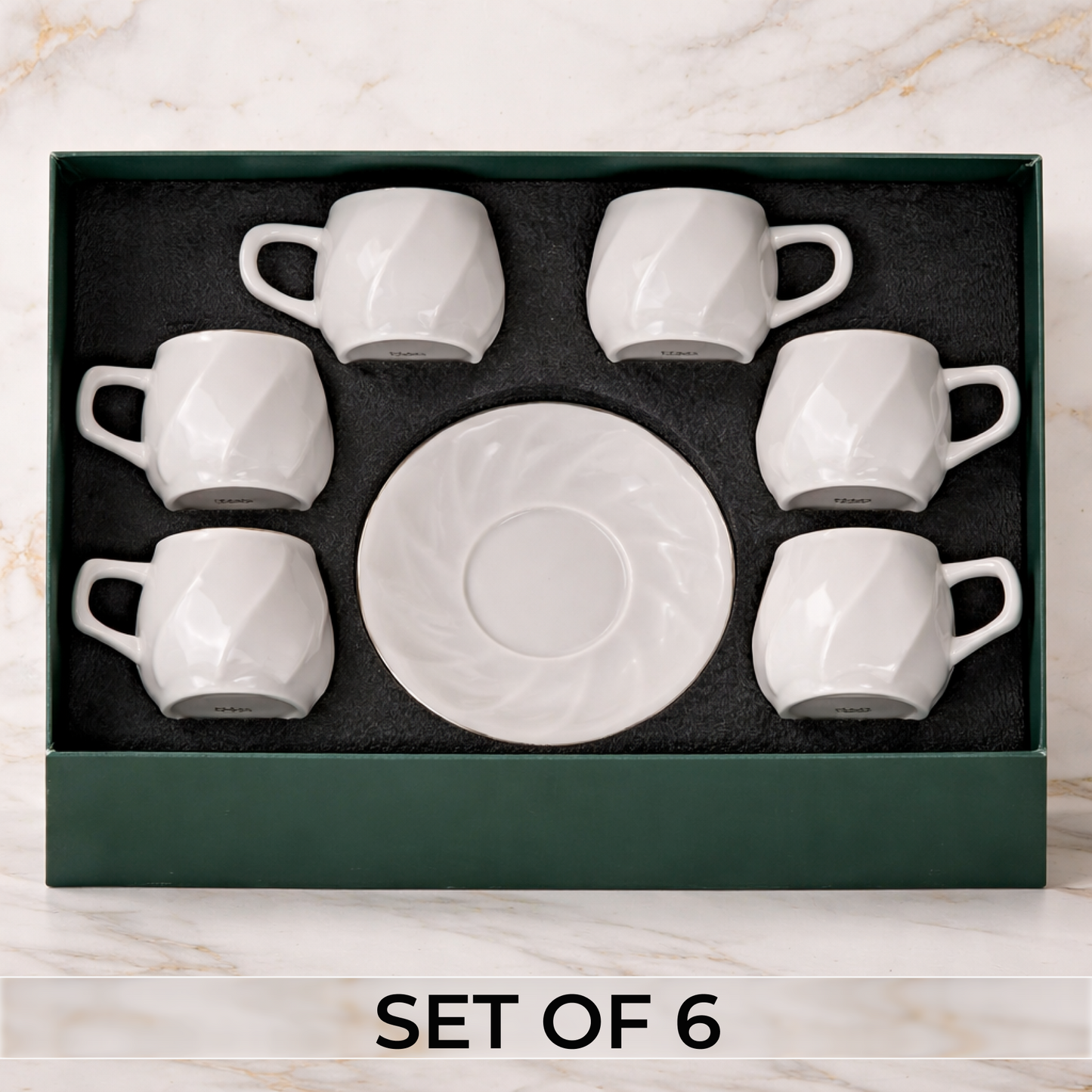 Luxury Gold Rim Ceramic Mug & Saucer - Set of 6