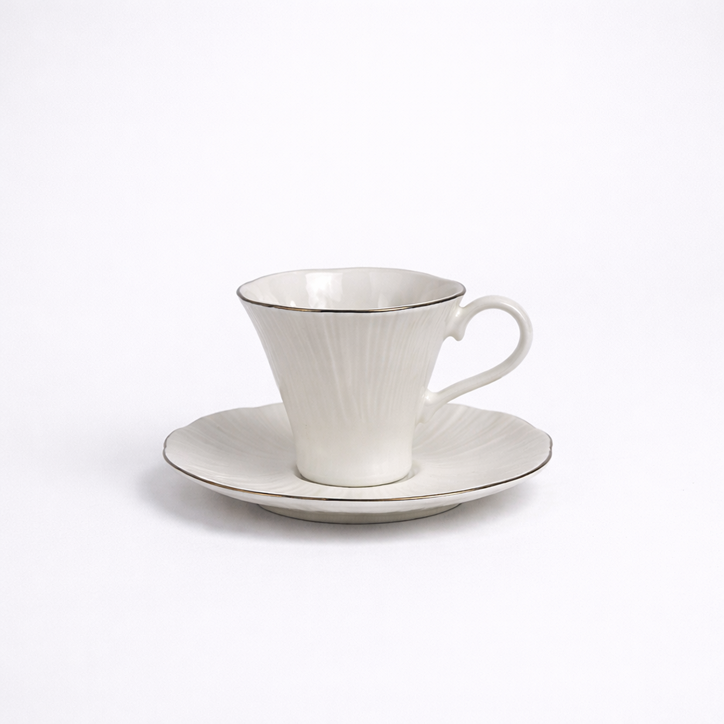 Luxury Ivory Gold Rim Ceramic Mug & Saucer Set of 6