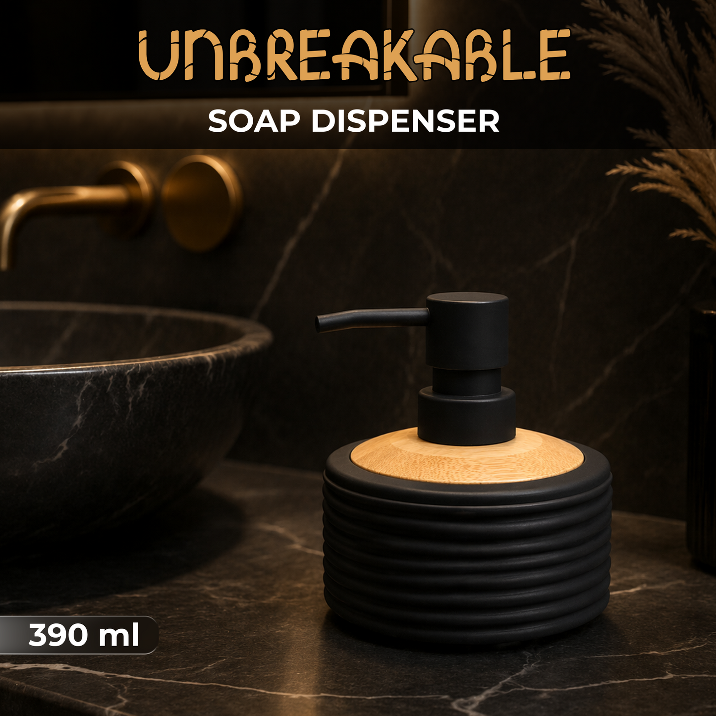 Acrylic Matte Ribbed Soap Dispenser with Wooden Top 390ml