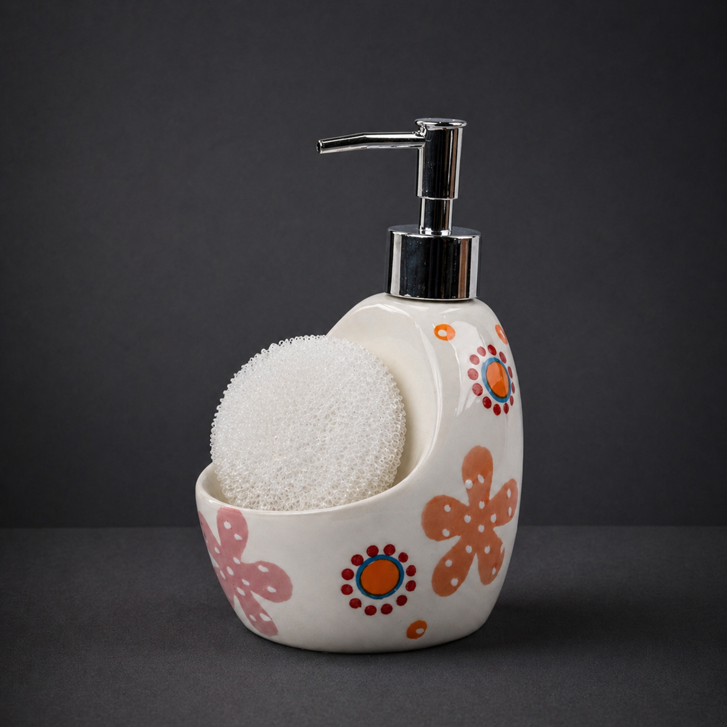 Ceramic Soap Dispenser with Sponge Holder for Kitchen