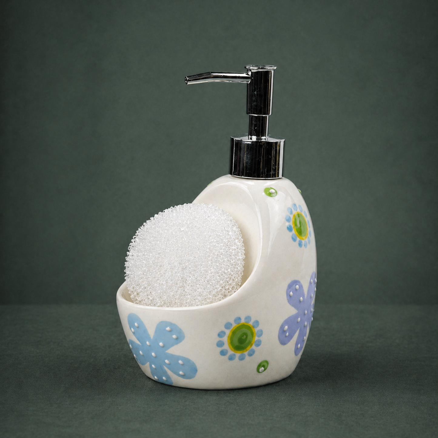 Ceramic Soap Dispenser with Sponge Holder for Kitchen