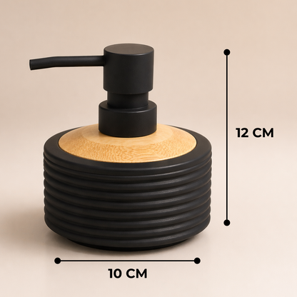 Acrylic Matte Ribbed Soap Dispenser with Wooden Top 390ml