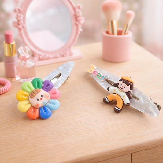 Cute Character Hair Snap Clips for Everyday Styling - Pack of 2