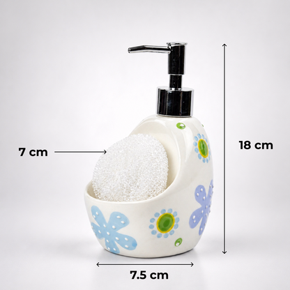 Ceramic Soap Dispenser with Sponge Holder for Kitchen