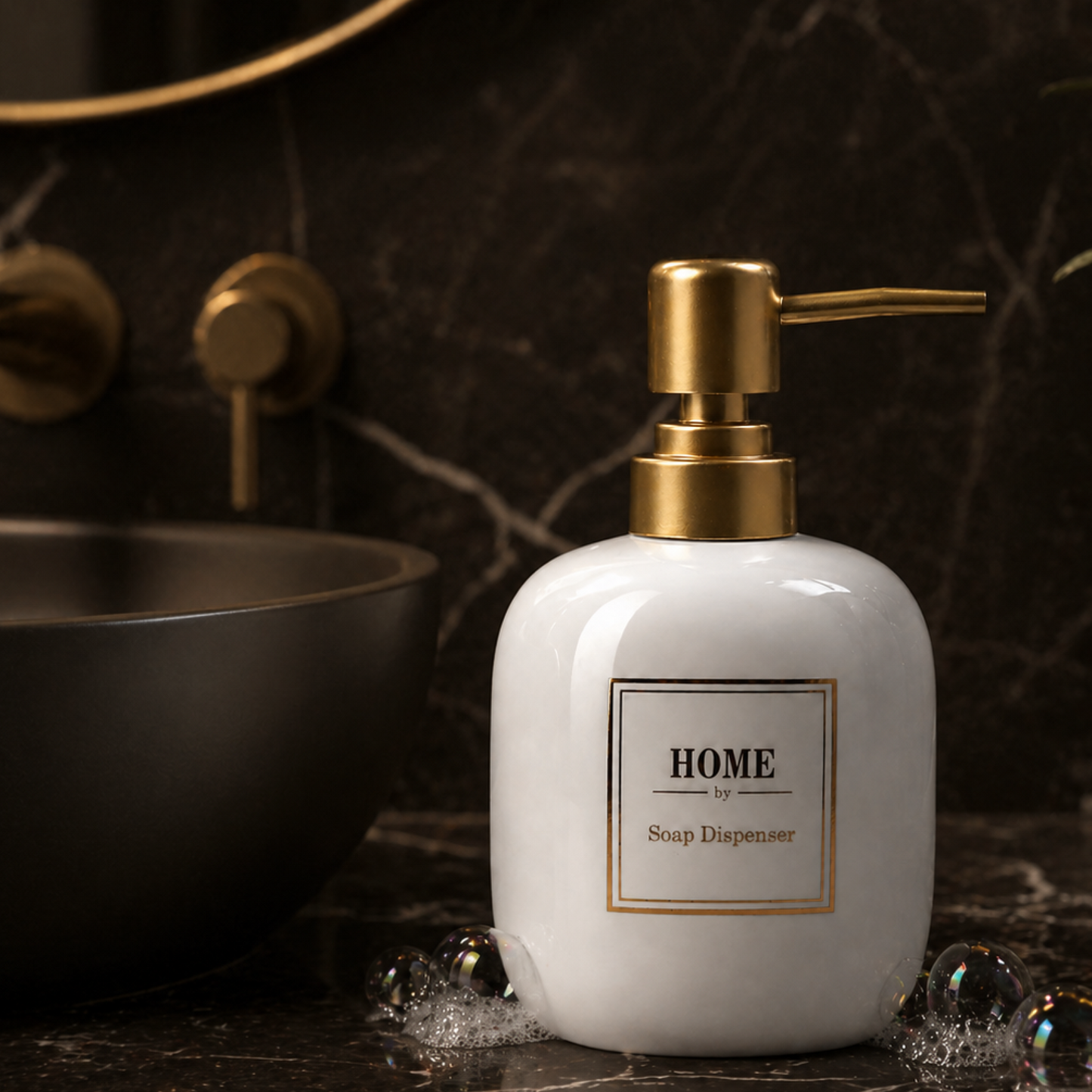 Elegant Ceramic Soap Dispenser with Golden Pump - 400ml