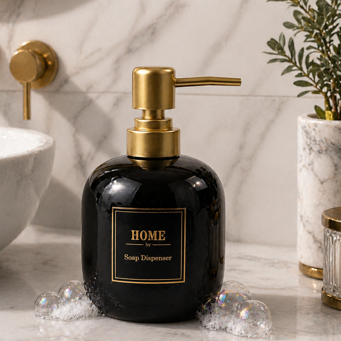 Elegant Ceramic Soap Dispenser with Golden Pump - 400ml