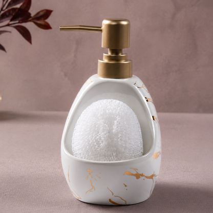 Ceramic Marble Soap Dispenser with Sponge Holder for Bathroom