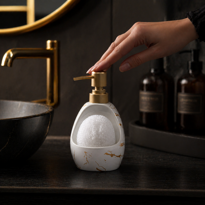 Ceramic Marble Soap Dispenser with Sponge Holder for Bathroom
