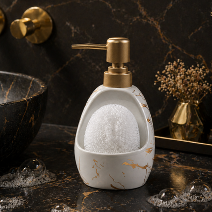 Ceramic Marble Soap Dispenser with Sponge Holder for Bathroom