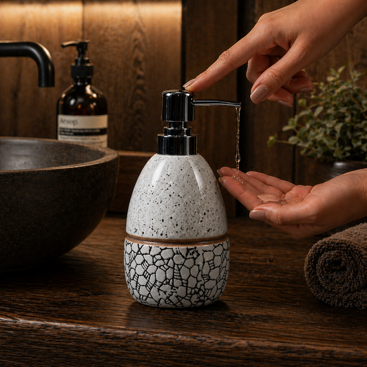 Glossy Ceramic Soap Dispenser with Abstract Print - 320ml
