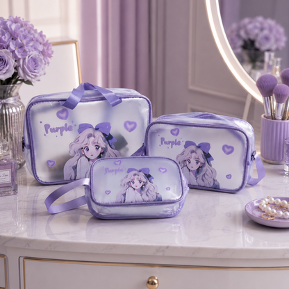 KokoSmile Clear Cosmetic Travel Organizer Bags – Waterproof Set of 3