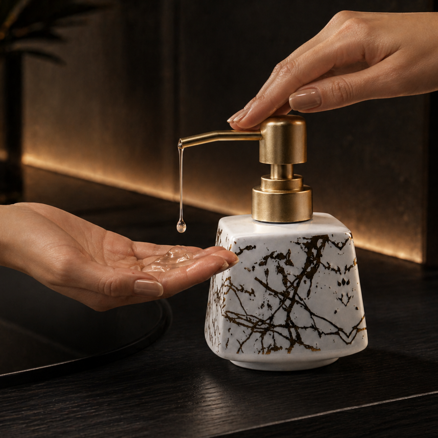 Ceramic Marble Textured Soap Dispenser - 350ml