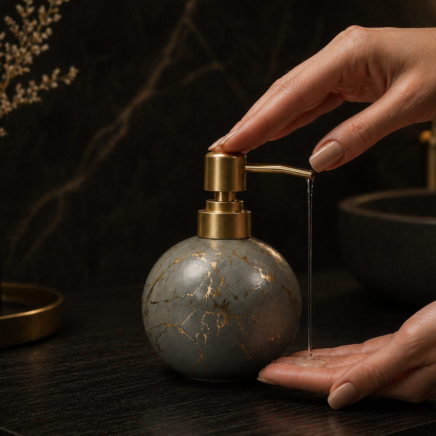 Ceramic Gold Marble Soap Dispenser - 250ml