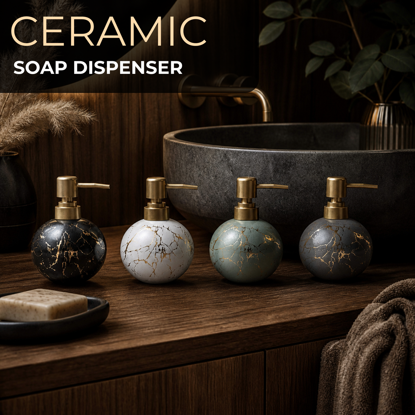 Ceramic Gold Marble Soap Dispenser - 250ml