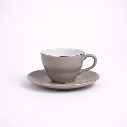 Blush Pink Gold-Rim Ceramic Tea Cup & Saucer Set for 6