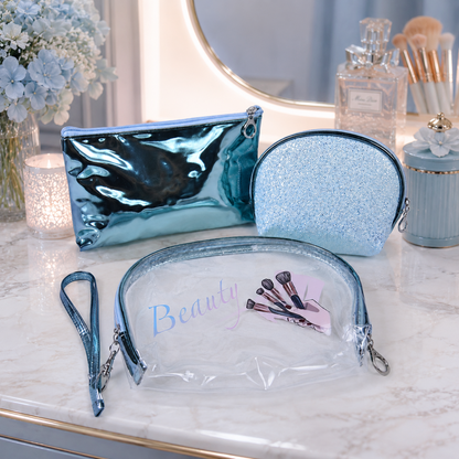 KokoSmile Glam Makeup Pouch Set – Transparent Travel Bags Set of 3
