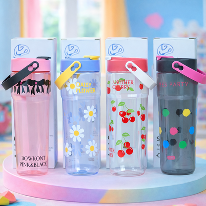 Cute Tritan Water Bottle with Straw & Handle - 800ml