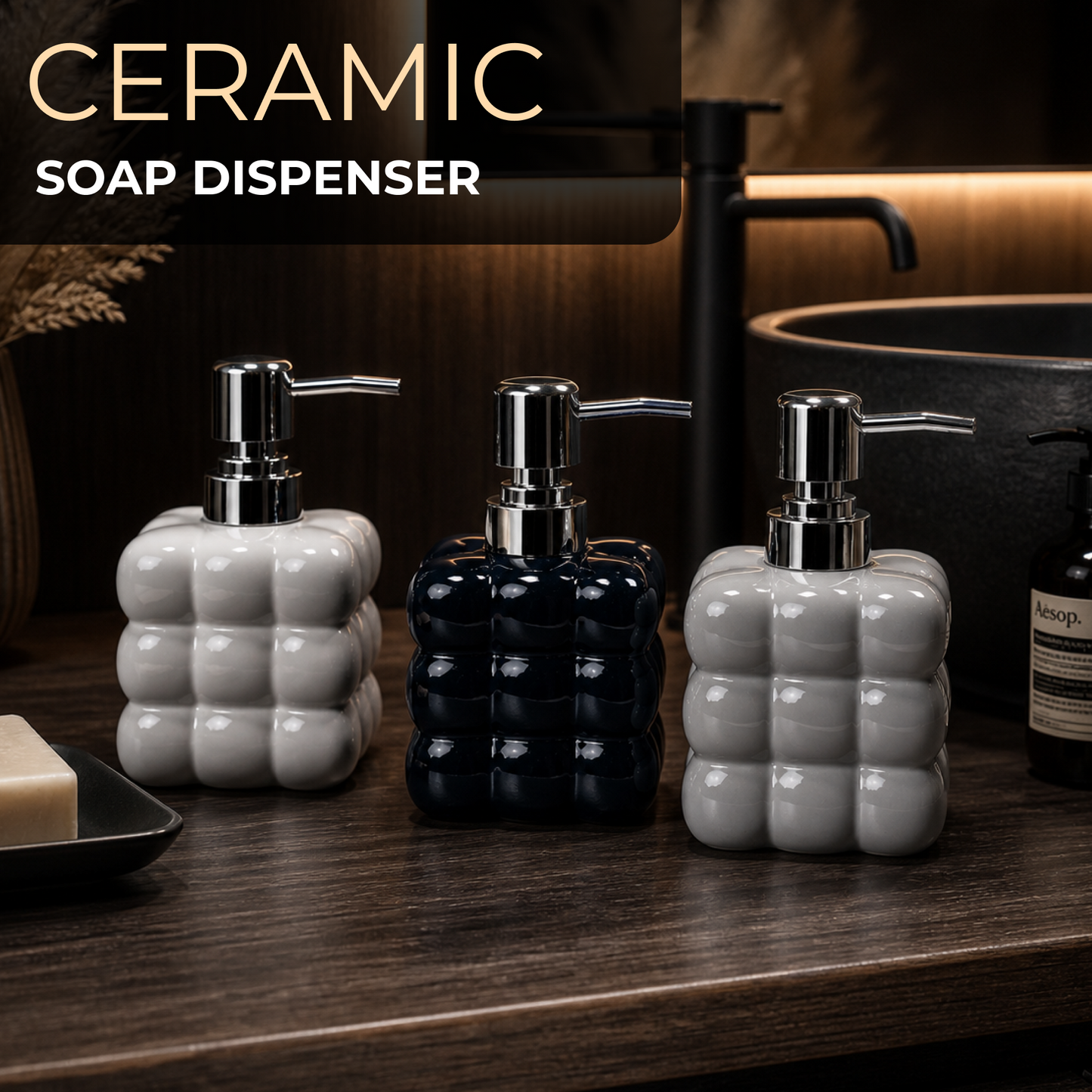 Ceramic Bubble Soap Dispenser with Pump - 520ml