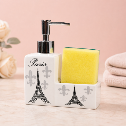 Ceramic Eiffel Tower Soap Dispenser with Sponge Holder