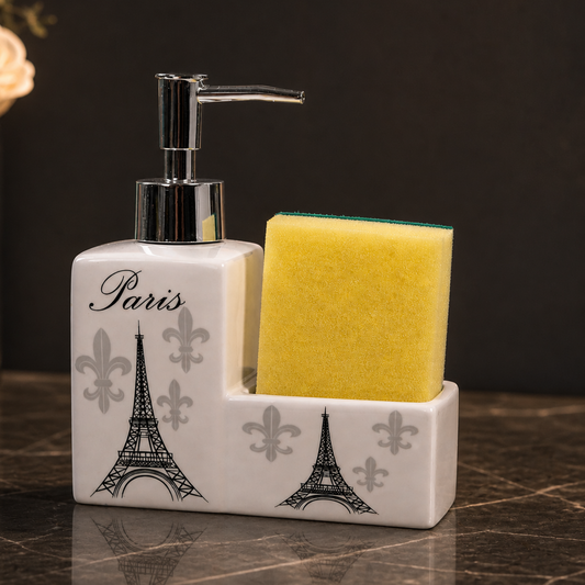 Ceramic Eiffel Tower Soap Dispenser with Sponge Holder