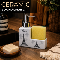 Ceramic Eiffel Tower Soap Dispenser with Sponge Holder