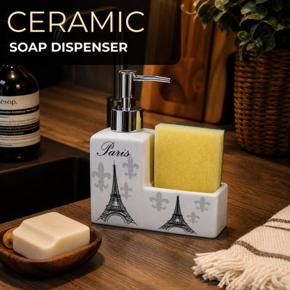 Ceramic Eiffel Tower Soap Dispenser with Sponge Holder