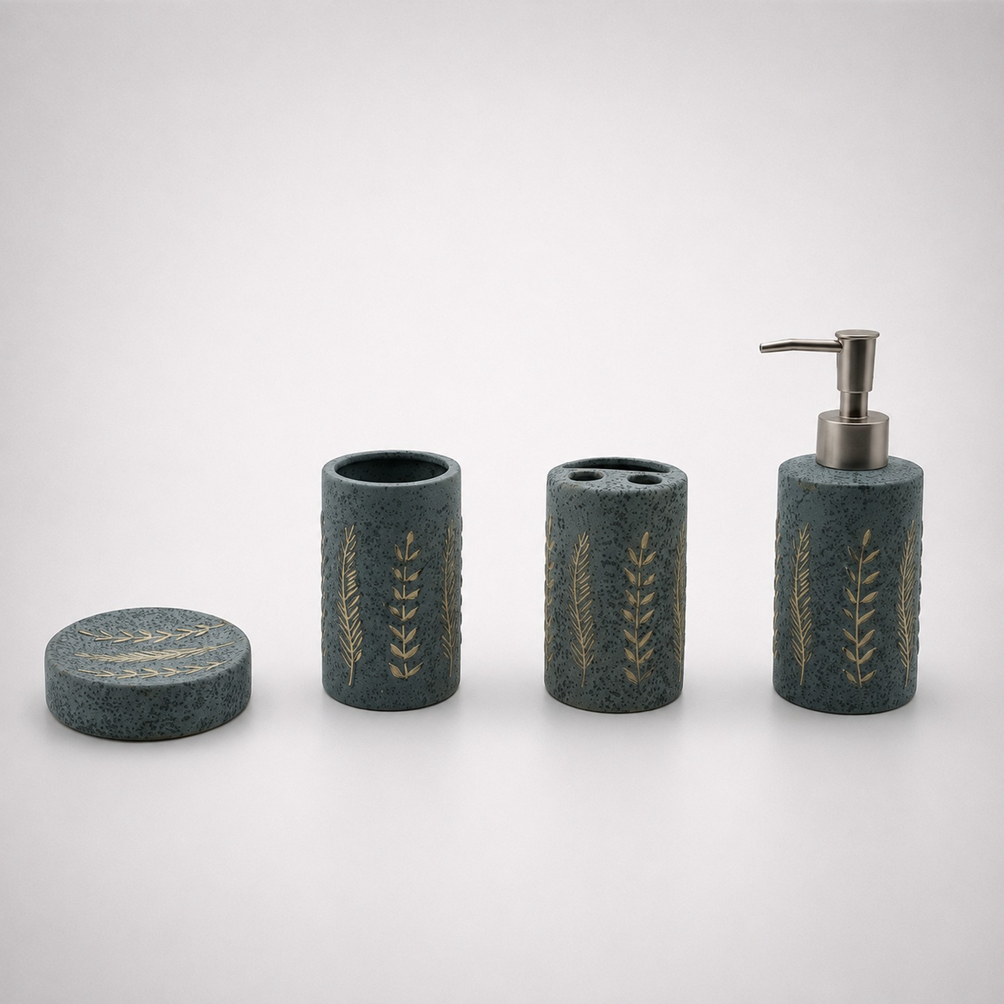 Nature-Inspired Ceramic Bathroom Accessories Set with Leaf Design (4Pcs)