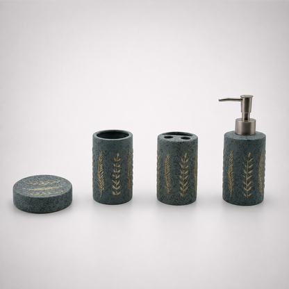 Nature-Inspired Ceramic Bathroom Accessories Set with Leaf Design (4Pcs)